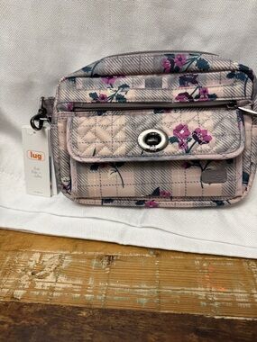 lug Quilted Plaid Floral Crossbody Bag - Light Pink & Dark Teal